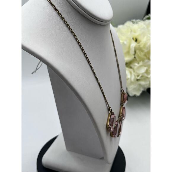 J. Crew Dusty Pink Rhinestone Ice Cube Gold Tone Necklace - Picture 5 of 13